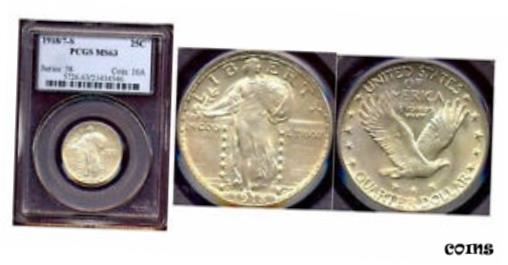 【極美品/品質保証書付】 1918/7-S 25C PCGS MS 63-SACRCE & KEY DATE Standing Liberty Quarter ++