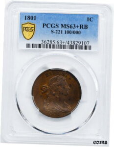 【極美品/品質保証書付】 アンティークコイン 硬貨 1801 DRAPED BUST 1C PCGS MS 63+ RB [送料無料] #oot-wr-010711-1978