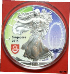 【極美品/品質保証書付】 アンティークコイン コイン 金貨 銀貨 [送料無料] America: 1 IP. "Silver Eagle" Coloured 2015, "Coin Show 2015 Singapore" #F3345-