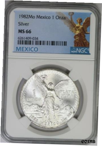  アンティークコイン コイン 金貨 銀貨  1982 NGC Mexico 1 oz 999 Silver Libertad Onza Plata Pura MS66