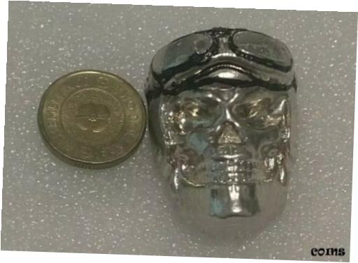 【極美品/品質保証書付】 アンティークコイン コイン 金貨 銀貨 [送料無料] 3.5oz Silver .999 Biker Skull With Google's Highlighted With Black Marker.