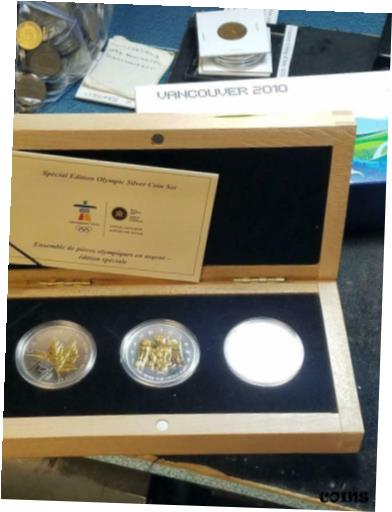 【極美品/品質保証書付】 アンティークコイン コイン 金貨 銀貨 送料無料 2010 Vancouver Canada 2010 3 Pc Set 1 oz 999 Silver Olympic Coins Gold Enhanced