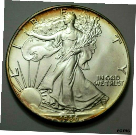 ڶ/ʼݾڽա ƥ    [̵] 1986 American Silver Eagle Dollar First Year 1 Oz 999 Silver UNC Coin Nat.Toning