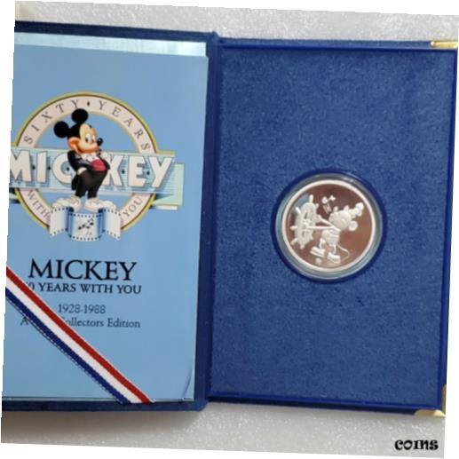 ڶ/ʼݾڽա ƥ    [̵] MICKEY MOUSE DISNEY STEAMBOAT WILLIE 1988 60 YEARS 999 1 OZ SILVER COIN CASE BOX