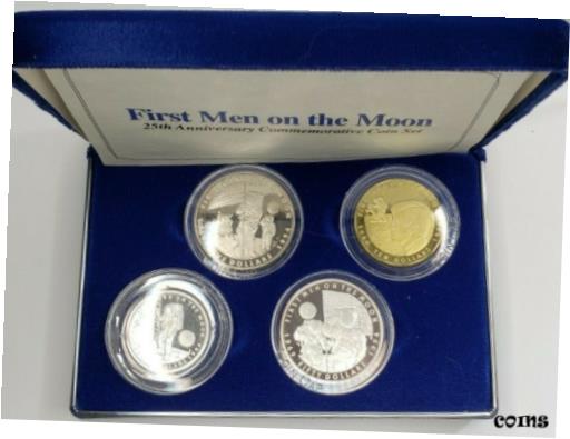 楽天金銀プラチナ　ワールドリソース【極美品/品質保証書付】 アンティークコイン コイン 金貨 銀貨 [送料無料] 1994 Marshall Islands 1st Man on the Moon 4pc $5 $10 $20 $50 999 Silver Coin Set