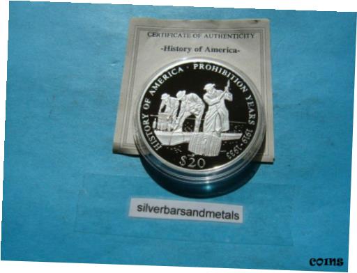 ڶ/ʼݾڽա ƥ    [̵] PROHIBITION YEARS 999 SILVER $20 LIBERIA 2001 COIN ROUND RARE COOL ITEM