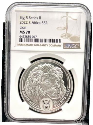 【極美品/品質保証書付】 アンティークコイン コイン 金貨 銀貨 [送料無料] 2022 South Africa 5 Rand Big 5 Lion 1 oz Silver Coin - NGC MS 70