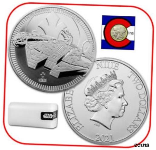 【極美品/品質保証書付】 アンティークコイン 銀貨 2021 Niue Millennium Falcon Star Wars $2 1oz BU Silver Coin -- Tube/Roll of 25 [送料無料] #scf-wr-010847-1612