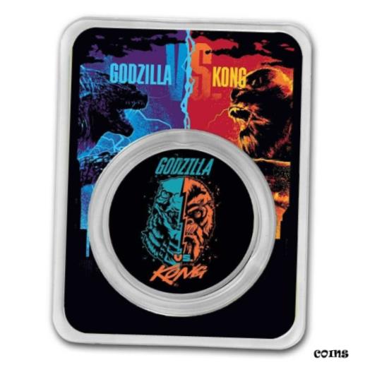 楽天金銀プラチナ　ワールドリソース【極美品/品質保証書付】 アンティークコイン コイン 金貨 銀貨 [送料無料] 2021 Colorized 1 oz Silver Godzilla Vs. Kong Face-Off （w/ TEP） Not a Pre Sale
