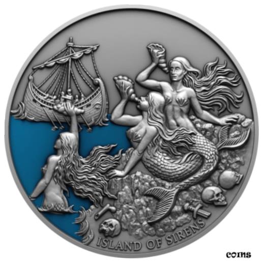 【極美品/品質保証書付】 アンティークコイン コイン 金貨 銀貨 送料無料 ISLAND OF SIRENS Mythical Creatures 2 oz. Silver High Relief Coin 5 Niue 2022