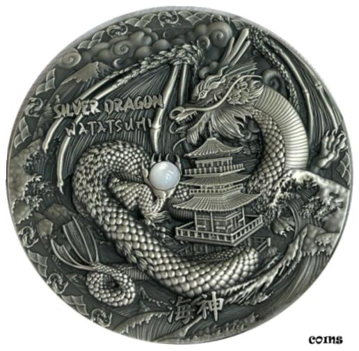 ڶ/ʼݾڽա ƥ    [̵] WATATSUMI JAPANESE DRAGON Freshwater Pearl Insert 2 oz Silver Coin $2 Niue 2022