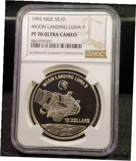 ڶ/ʼݾڽա ƥ    [̵] 1992 NIUE Moon Landing Luna 9 Silver $10 Proof Coin- NGC PF 70 Ultra Cameo