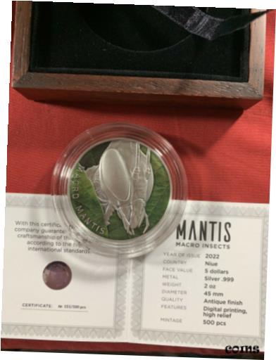 ڶ/ʼݾڽա ƥ    [̵] 2022 Niue Mantis Macro Insects Antique Finish 2oz Silver Coin.Mintage Of 500!