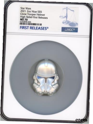 【極美品/品質保証書付】 アンティークコイン コイン 金貨 銀貨 送料無料 STAR WARS CLONE TROOPER HELMET 2021 NIUE 2 OZ SILVER COIN NGC MS 70 FR