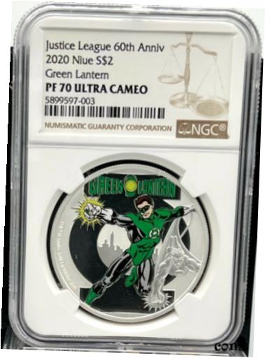 yɔi/iۏ؏tz AeB[NRC RC   [] 2020 Niue Justice League 60th Ann. Green Lantern 1 oz Silver Coin - NGC PF 70