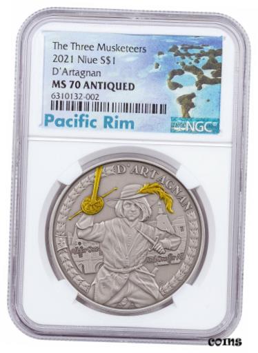 【極美品/品質保証書付】 アンティークコイン コイン 金貨 銀貨 [送料無料] 2021 Niue D'Artagnan and the Musketeer 1 oz Silver Antiqued $1 Coin NGC MS70