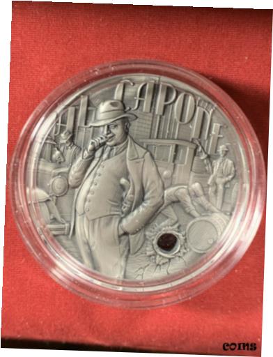  アンティークコイン コイン 金貨 銀貨  The Gangsters Al Capone 45mm 2 oz Silver Antique Coin 2021 Niue Wood Box UHR $5