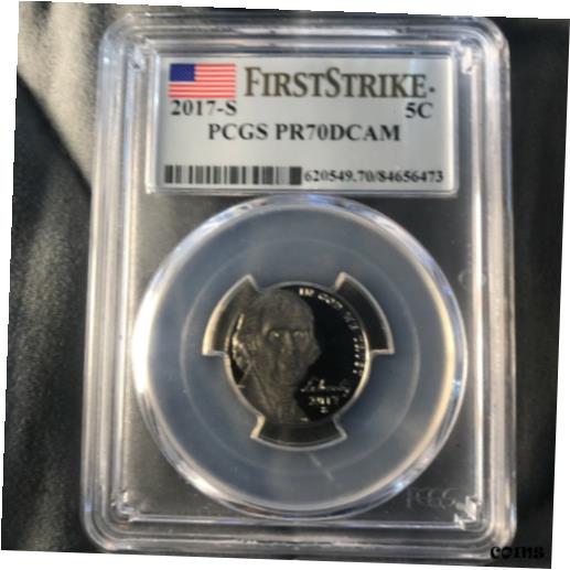 2017 S ニッケル 5c PCGS PR70DCAM ファーストストライク、アメリカ国旗ラベル付き2017 S Nickel 5c PCGS PR70DCAM First Strike with American Flag Label