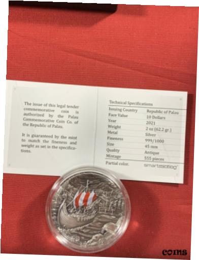 【極美品/品質保証書付】 アンティークコイン コイン 金貨 銀貨 送料無料 Palau 2021 10 Vikings Rites of Passage Afterlife 2oz Silver Coin Mintage 555