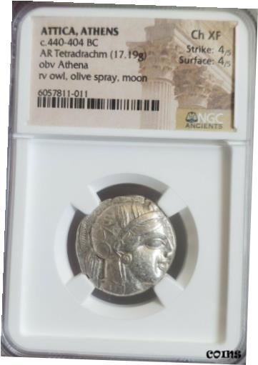  アンティークコイン 銀貨 Attica, Athena Tetradrachm NGC Choice XF Ancient Silver Owl Coin  #sct-wr-010888-4