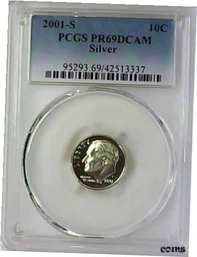 2001-S 10C ルーズベルト ダイム PCGS PR69DCAM 90% シルバー 22hcl05092001-S 10C Roosevelt Dime PCGS PR69DCAM 90% Silver 22hcl0509