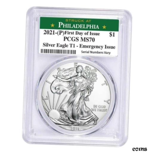 【極美品/品質保証書付】 アンティークコイン コイン 金貨 銀貨 [送料無料] 2021-(P) Silver American Eagle MS70 PCGS FDOI Emergency Issue Type 1 Coin