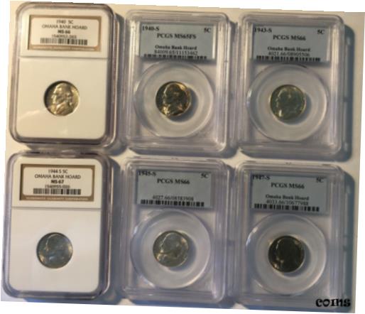 ڶ/ʼݾڽա ƥ    [̵] Jefferson Nickels - PCGS NGC - 1940 '40S '43S '44S '45S '47S MS65-MS67 (6 coins)