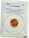 【極美品/品質保証書付】 アンティークコイン コイン 金貨 銀貨 [送料無料] 1998 Lincoln Memorial Cent PCGS MS 66 RD