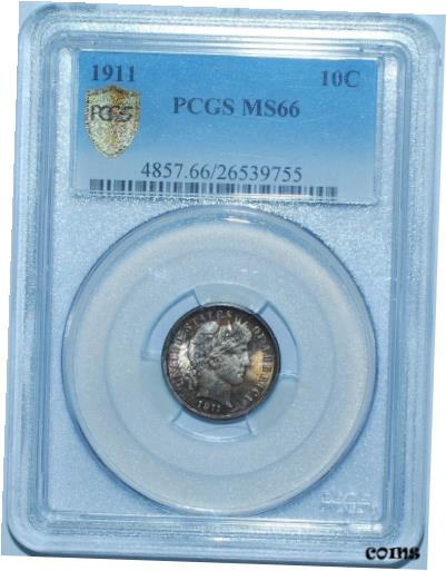 【極美品/品質保証書付】 アンティークコイン コイン 金貨 銀貨 [送料無料] 1911 PCGS MS66 Barber Silver Dime