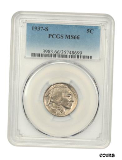 【極美品/品質保証書付】 アンティークコイン コイン 金貨 銀貨 [送料無料] 1937-S 5c PCGS MS66 - Buffalo Nickel