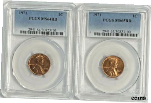 yɔi/iۏ؏tz AeB[NRC RC   [] 1971 Lincoln Cent 1c PCGS MS64RD & MS65RD - 2 Coin Memorial Set