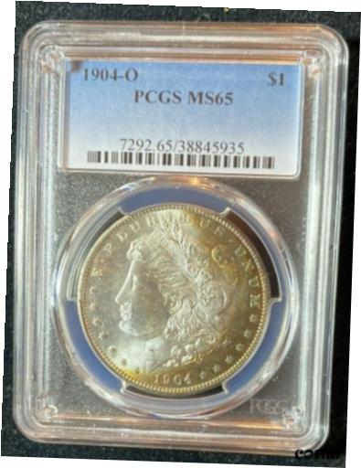  アンティークコイン コイン 金貨 銀貨  1904-O Morgan Silver Dollar, PCGS, MS-65, copper & greenish blue crescent toning