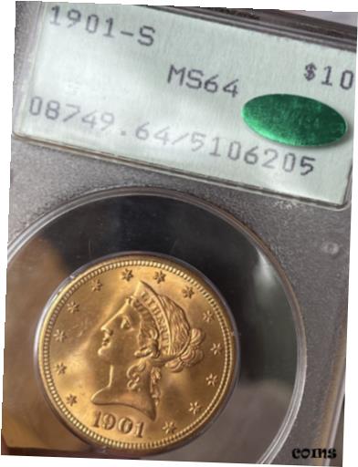 【極美品/品質保証書付】 アンティークコイン 金貨 1901-S $10 Gold Liberty Head Eagle PCGS MS64 CAC Certified Old Holder Rattler ! [送料無料] #got-wr-010946-1874