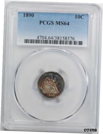 yɔi/iۏ؏tz AeB[NRC RC   [] 1890 10C Seated Liberty Dime PCGS MS 64 Uncirculated Monster Toned Colorful B...