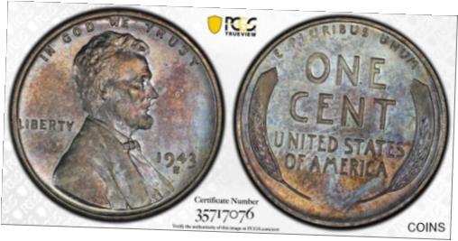 yɔi/iۏ؏tz AeB[NRC RC   [] 1943-S Lincoln Wheat Steel Cent PCGS MS63 Rainbow Toned Colorful Trueview