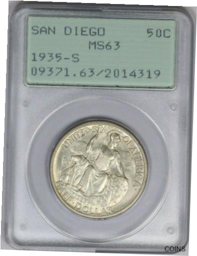 【極美品/品質保証書付】 アンティークコイン コイン 金貨 銀貨 [送料無料] 1935-s PCGS 50C San Diego Silver Half Dollar Commemorative MS63 Rattler Slab