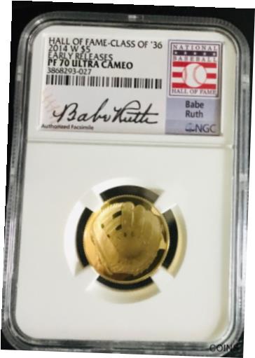 【極美品/品質保証書付】 アンティークコイン コイン 金貨 銀貨 [送料無料] 2014 W $5 Gold Baseball Hall of Fame-Class of '36 NGC PF 70 UC 
