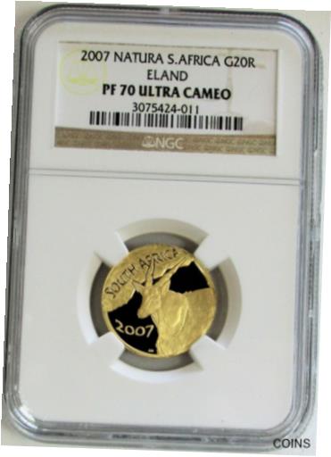 【極美品/品質保証書付】 アンティークコイン コイン 金貨 銀貨 送料無料 2007 GOLD SOUTH AFRICA NGC PROOF 70 ULTRA CAMEO NATURA 20 RAND ELAND COIN