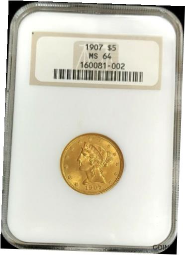 【極美品/品質保証書付】 アンティークコイン コイン 金貨 銀貨 送料無料 1907 GOLD US 5 DOLLAR LIBERTY HEAD HALF EAGLE COIN NGC MINT STATE 64