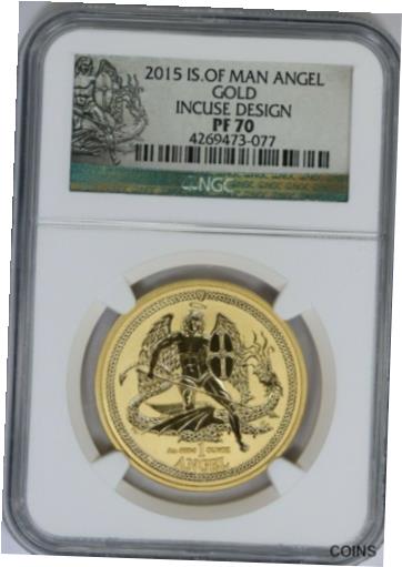 【極美品/品質保証書付】 アンティークコイン 金貨 2015 NGC 1 oz Gold Isle of Man Angel Proof PF70 Incuse Design [送料無料] #got-wr-011000-1971