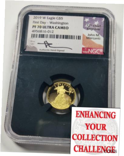  アンティークコイン コイン 金貨 銀貨  2019 W Gold American Eagle $5 1/10 oz MERCANTI NGC PF PR 70 Ultra Cameo FDOI