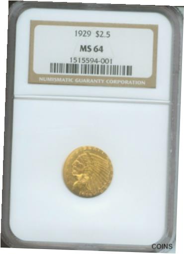 【極美品/品質保証書付】 アンティークコイン コイン 金貨 銀貨 [送料無料] 1929 $2.5 GOLD INDIAN NGC GRADED MS64 QUARTER EAGLE MS-64 Older Holder
