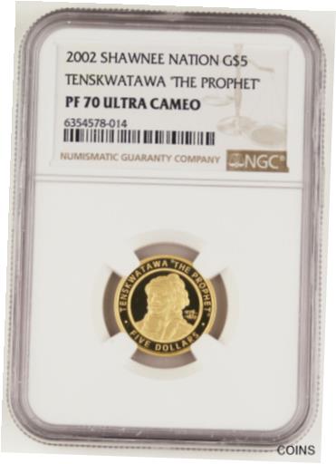 【極美品/品質保証書付】 アンティークコイン コイン 金貨 銀貨 [送料無料] 2002 Shawnee Nation $5 1/5 Oz Gold "The Prophet" Proof Coin NGC PF70 Ultra Cameo