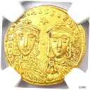 コンスタンティノス 5 世 & レオ 4 世 AV ソリダス金貨 750 AD - NGC Choice AU - 5/5 ストライク!Constantine ...