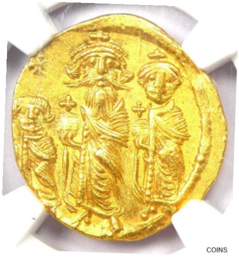  アンティークコイン コイン 金貨 銀貨  Heraclonas & Heraclius AV Solidus Gold Byzantine Coin 632-641 AD. NGC Choice AU