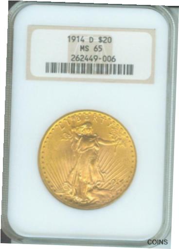 【極美品/品質保証書付】 アンティークコイン 硬貨 1914-D $20 ST. GAUDENS DOUBLE EAGLE NGC MS65 SAINT MS-65 OLD FAT HOLDER SCARCE ! [送料無料] #oot-wr-011000-5991