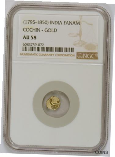 【極美品/品質保証書付】 アンティークコイン 金貨 1795-1850 India-Cochin Fanam Gold Coin Graded AU58 by NGC [送料無料] #gct-wr-011000-7635