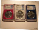 シルバー イーグル レッド ホワイト ブルー 3 コイン ロット 2017 NGC MS70 初日 FDISILVER EAGLE RED WHITE BLUE 3 COIN LOT 2017 NGC MS70 FIRST DAY FDI|詳細画像