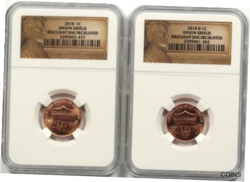 ڶ/ʼݾڽա ƥ    [̵] Lot of 2 Coins - 2010 P &D Lincoln Shield Cents 1c NGC Brilliant Uncirculated