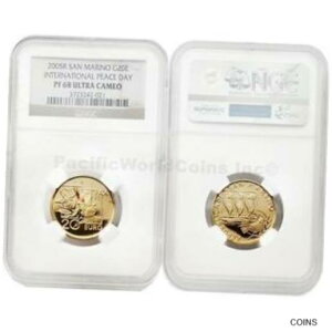 2005 年サンマリノ国際平和デー 20 ユーロ ゴールド NGC PF68 ULTRA CAMEOSan Marino 2005 International Peace day 20 Euro Gold NGC PF68 ULTRA CAMEO